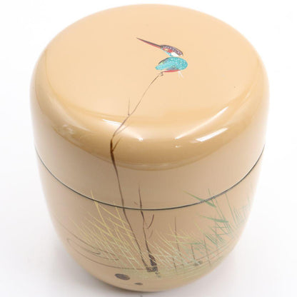 Miyata Sokei White Lacquer Kingfisher Maki-e Natsume Tea Caddy