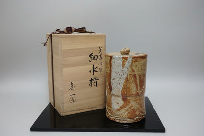 Kato Kiichi Mino-Iga Mizusashi Water Jar Natural Ash Glaze