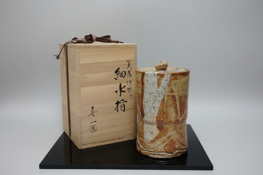 Kato Kiichi Mino-Iga Mizusashi Water Jar Natural Ash Glaze