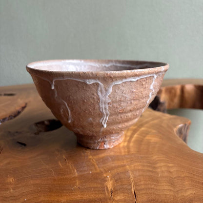 Hagi Ware Matcha Bowl by Harada Ryuho — Shiro-Hagi Nadare Glaze, Signed Wooden Box