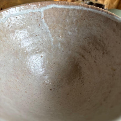 Hagi Ware Matcha Bowl by Harada Ryuho — Shiro-Hagi Nadare Glaze, Signed Wooden Box