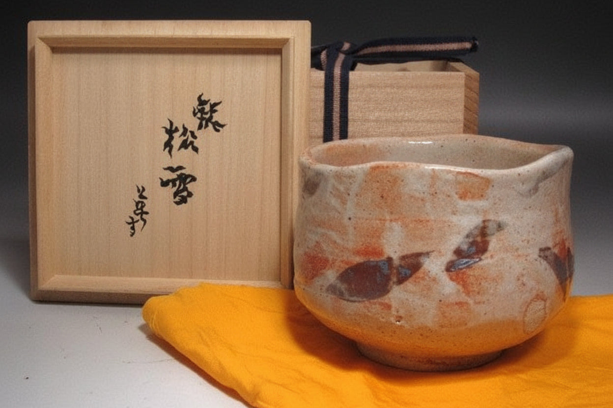 Kato Tokuro Shino Chawan "Matsu-yuki" Pine Snow — Signed Box, Museum Grade