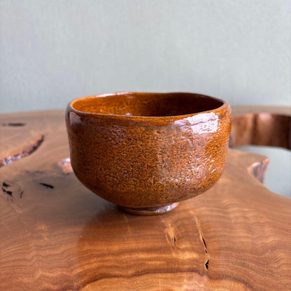 Ohi Choami Ohi Ware Chawan Tea Bowl — Deep Amber Glaze, Kaga Lineage, Tomobako | 大樋長阿弥造 大樋焼茶碗