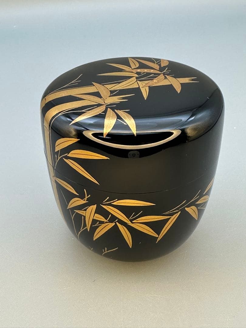Bamboo Maki-e Lacquer Natsume Tea Caddy by Arai Shihou, Japanese Chanoyu Urushi Chaki with Signed Tomobako