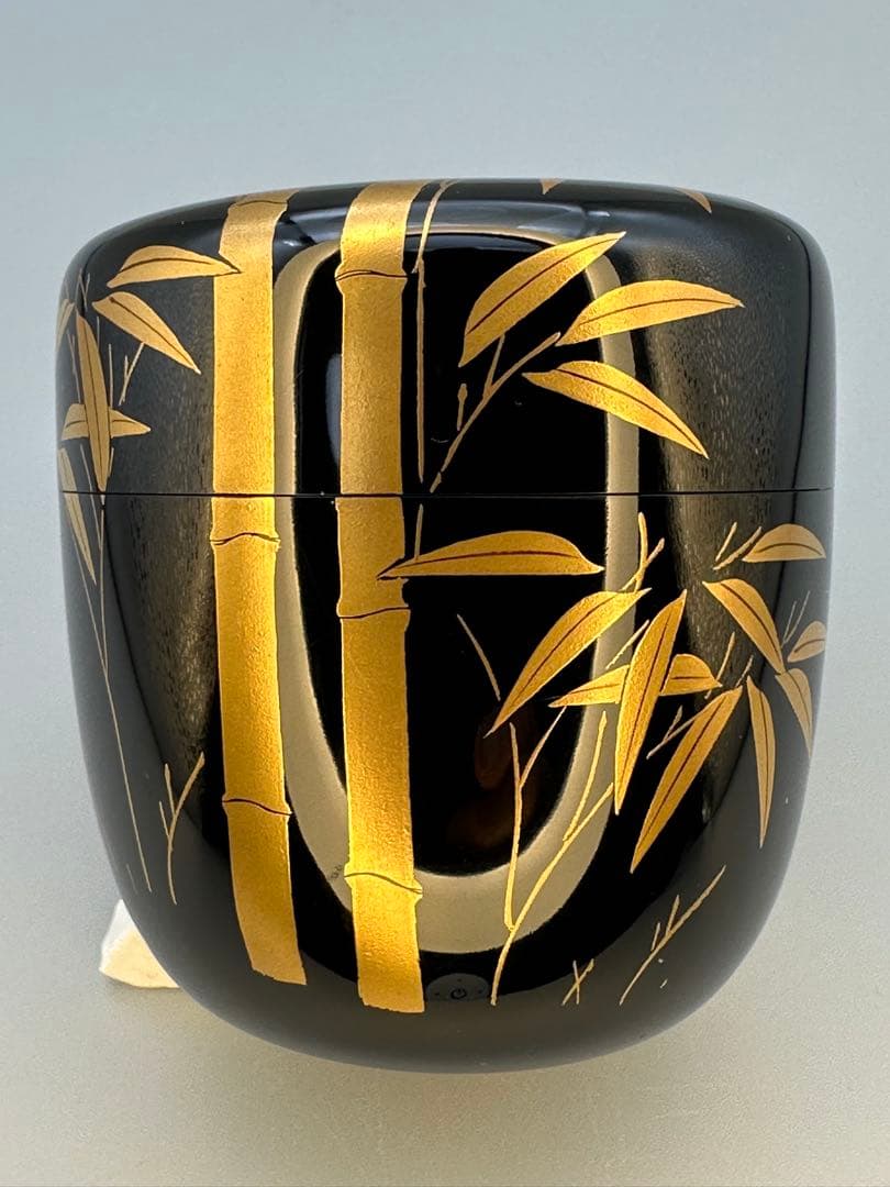 Bamboo Maki-e Lacquer Natsume Tea Caddy by Arai Shihou, Japanese Chanoyu Urushi Chaki with Signed Tomobako