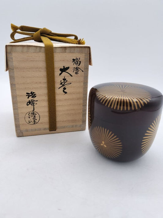 Gold Chrysanthemum Maki-e O-Natsume | Kawakamie Koho Tame-Nuri Tea Caddy