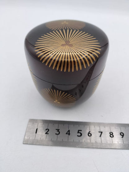 Gold Chrysanthemum Maki-e O-Natsume | Kawakamie Koho Tame-Nuri Tea Caddy