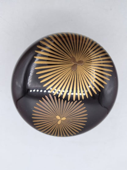 Gold Chrysanthemum Maki-e O-Natsume | Kawakamie Koho Tame-Nuri Tea Caddy