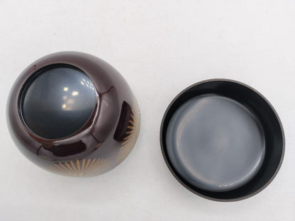 Gold Chrysanthemum Maki-e O-Natsume | Kawakamie Koho Tame-Nuri Tea Caddy