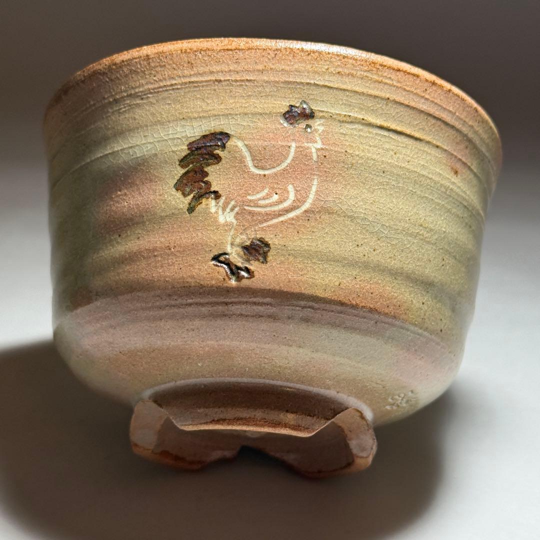 Gohonte Rooster Tea Bowl by Hayashi Eijin | Momoyama-gama Mino | Kiridate Kōdai | Signed Box