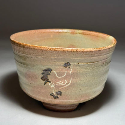 Gohonte Rooster Tea Bowl by Hayashi Eijin | Momoyama-gama Mino | Kiridate Kōdai | Signed Box