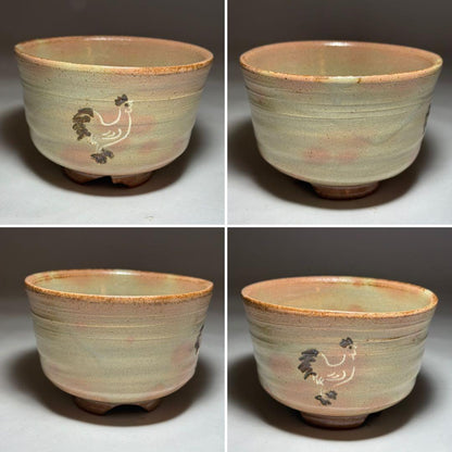 Gohonte Rooster Tea Bowl by Hayashi Eijin | Momoyama-gama Mino | Kiridate Kōdai | Signed Box