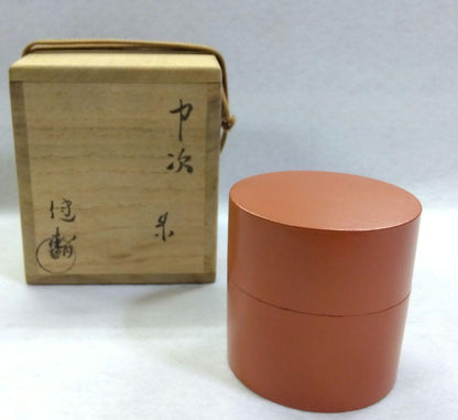 Tanaka Kenchi II Vermillion Nakatsugi - Shu-nuri Lacquer Tea Caddy with Signed Box