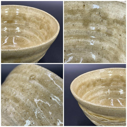 Aoki Kunihiro Irabo Chawan — Olive Sand Glaze Tea Bowl with Throwing Ridges w/ Tomobako