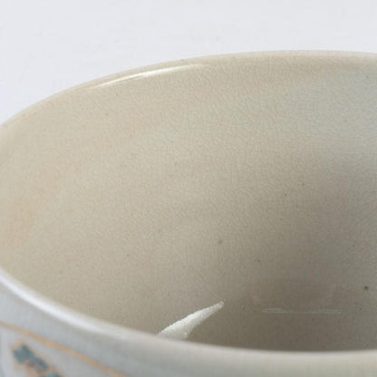 Iro-e Fan Motif Matcha Bowl by Wada Tozan, Kotoura Kiln — Signed Wooden Box