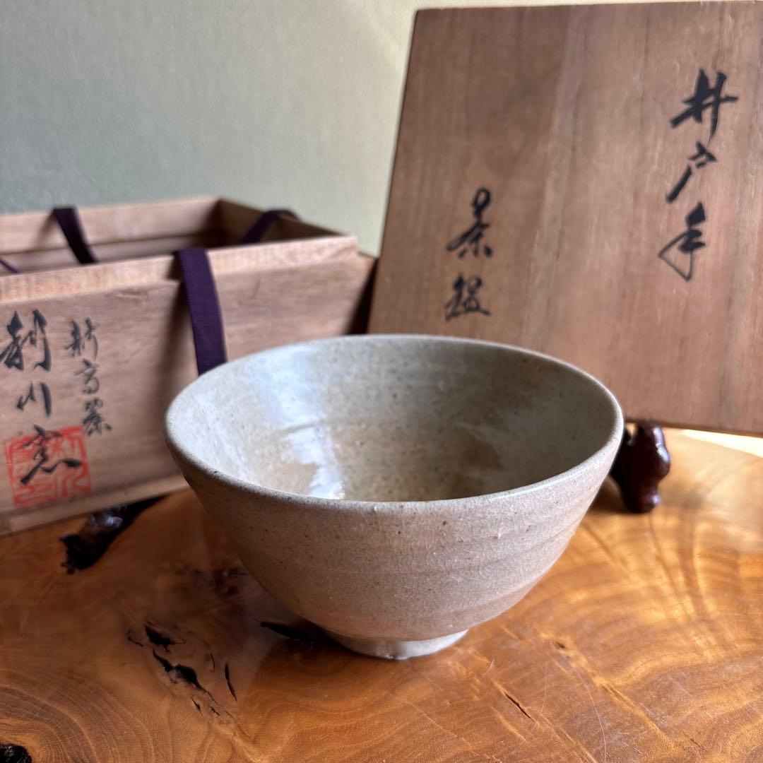 Ido-te Chawan by Rikagawa Kiln - Japanese Matcha Bowl in Goryeo Style with Pale Crackle Glaze, Signed Box