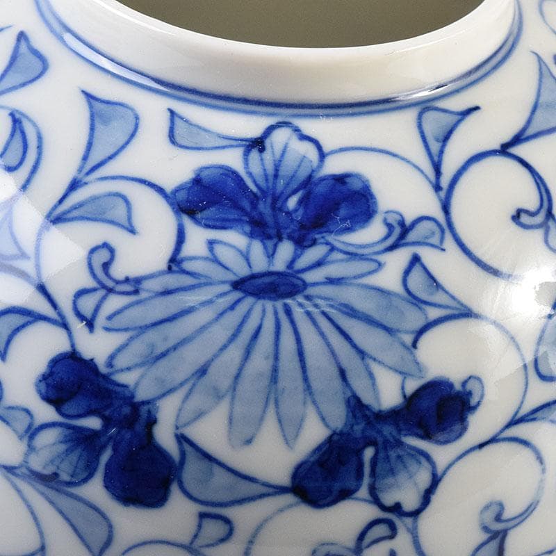 Sometsuke Blue White Tea Jar by Ito Ihei - Chrysanthemum Arabesque Porcelain