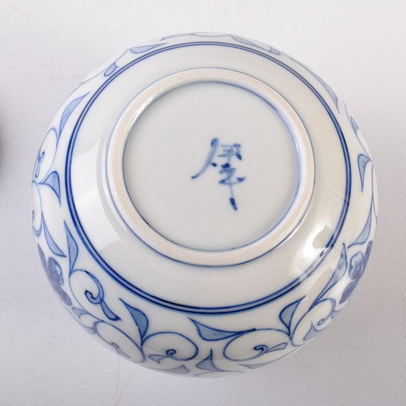 Sometsuke Blue White Tea Jar by Ito Ihei - Chrysanthemum Arabesque Porcelain