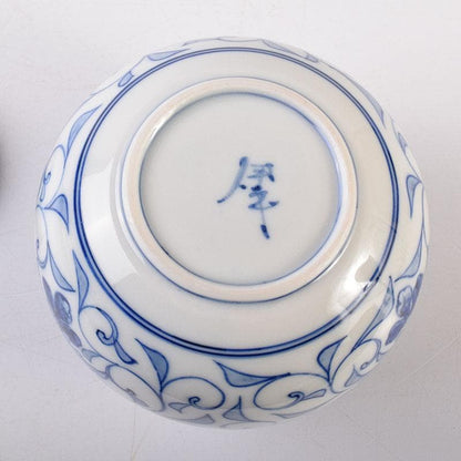 Sometsuke Blue White Tea Jar by Ito Ihei - Chrysanthemum Arabesque Porcelain