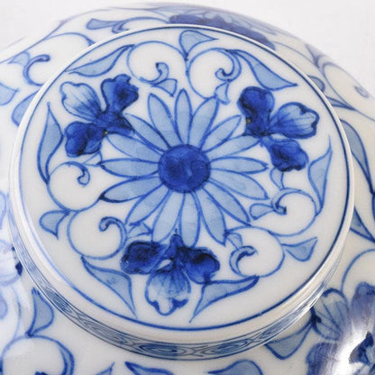 Sometsuke Blue White Tea Jar by Ito Ihei - Chrysanthemum Arabesque Porcelain