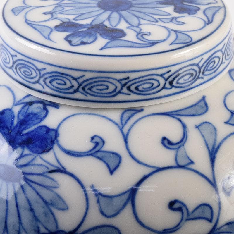Sometsuke Blue White Tea Jar by Ito Ihei - Chrysanthemum Arabesque Porcelain