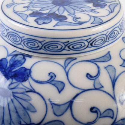 Sometsuke Blue White Tea Jar by Ito Ihei - Chrysanthemum Arabesque Porcelain