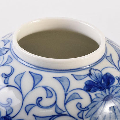 Sometsuke Blue White Tea Jar by Ito Ihei - Chrysanthemum Arabesque Porcelain