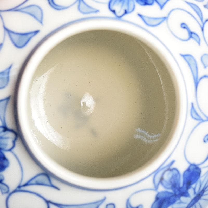 Sometsuke Blue White Tea Jar by Ito Ihei - Chrysanthemum Arabesque Porcelain