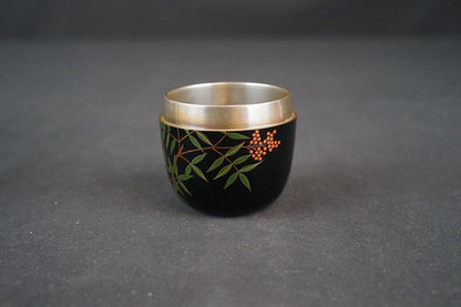 Nanten Maki-e Large Natsume Tea Caddy by Hosokawa Shiko — Silver Interior, Signed Box