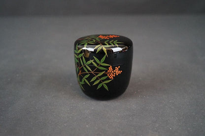 Nanten Maki-e Large Natsume Tea Caddy by Hosokawa Shiko — Silver Interior, Signed Box