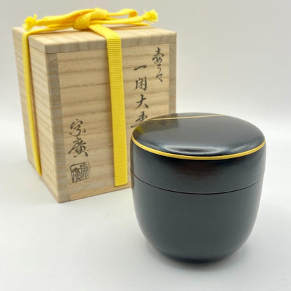 Dojo Soko Ikkan-nuri O-Natsume Tsubo-tsubo Gold Line Tea Caddy Lacquer