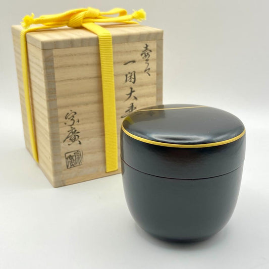 Dojo Soko Ikkan-nuri O-Natsume Tsubo-tsubo Gold Line Tea Caddy Lacquer