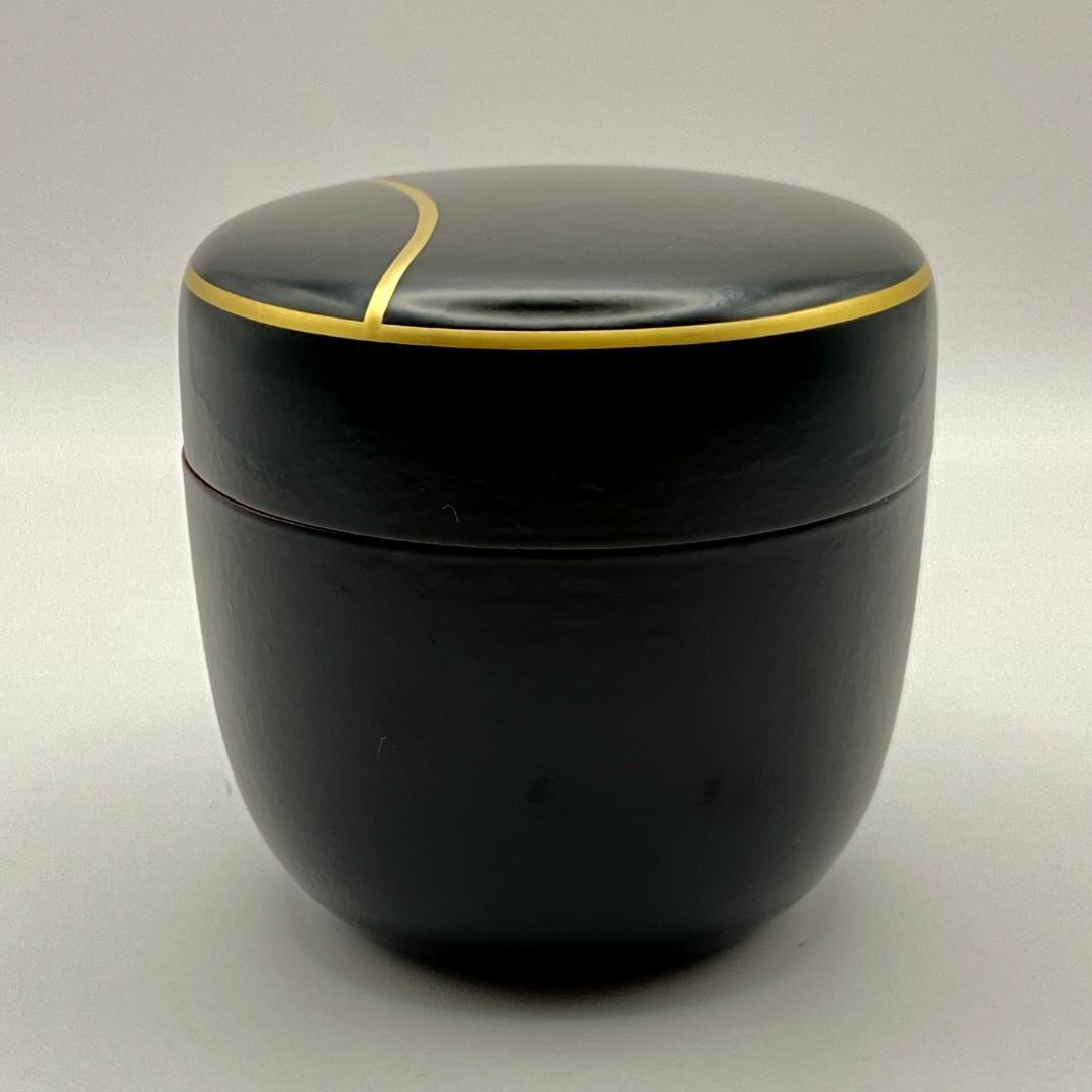Dojo Soko Ikkan-nuri O-Natsume Tsubo-tsubo Gold Line Tea Caddy Lacquer