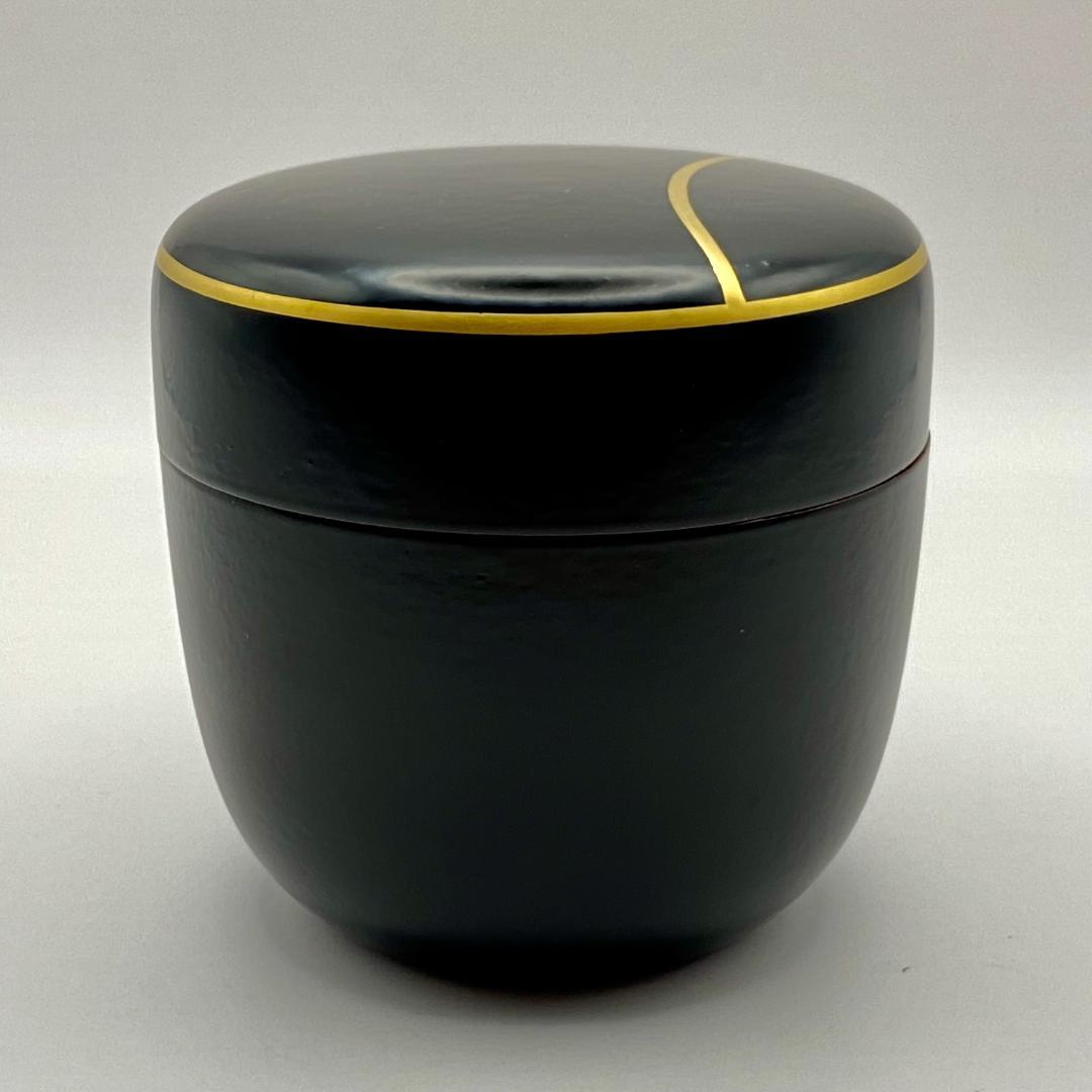 Dojo Soko Ikkan-nuri O-Natsume Tsubo-tsubo Gold Line Tea Caddy Lacquer