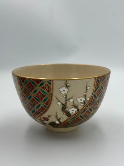 Sugita Shohei Ninsei-utsushi Tea Bowl — Shippo Shikishi Four Noble Plants, Kyo-yaki