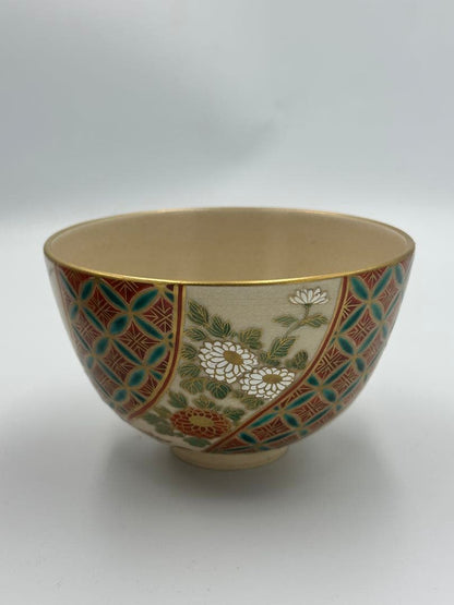 Sugita Shohei Ninsei-utsushi Tea Bowl — Shippo Shikishi Four Noble Plants, Kyo-yaki