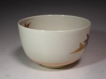 Kyo Ware Maple Leaf Tea Bowl by Kudo Juraku - Hounsai XV Urasenke Kao Inscription