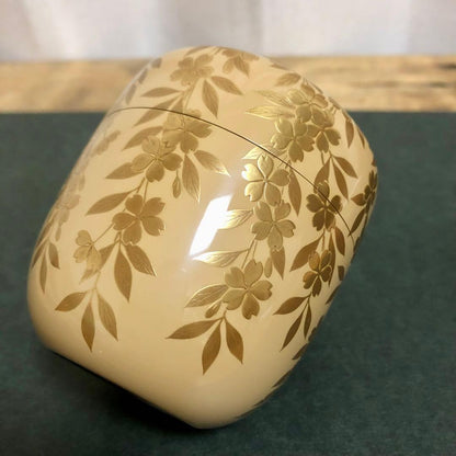Sakura Lacquer Natsume by Wakashima Takao – Japanese Tea Caddy – Silver Ground – Japan