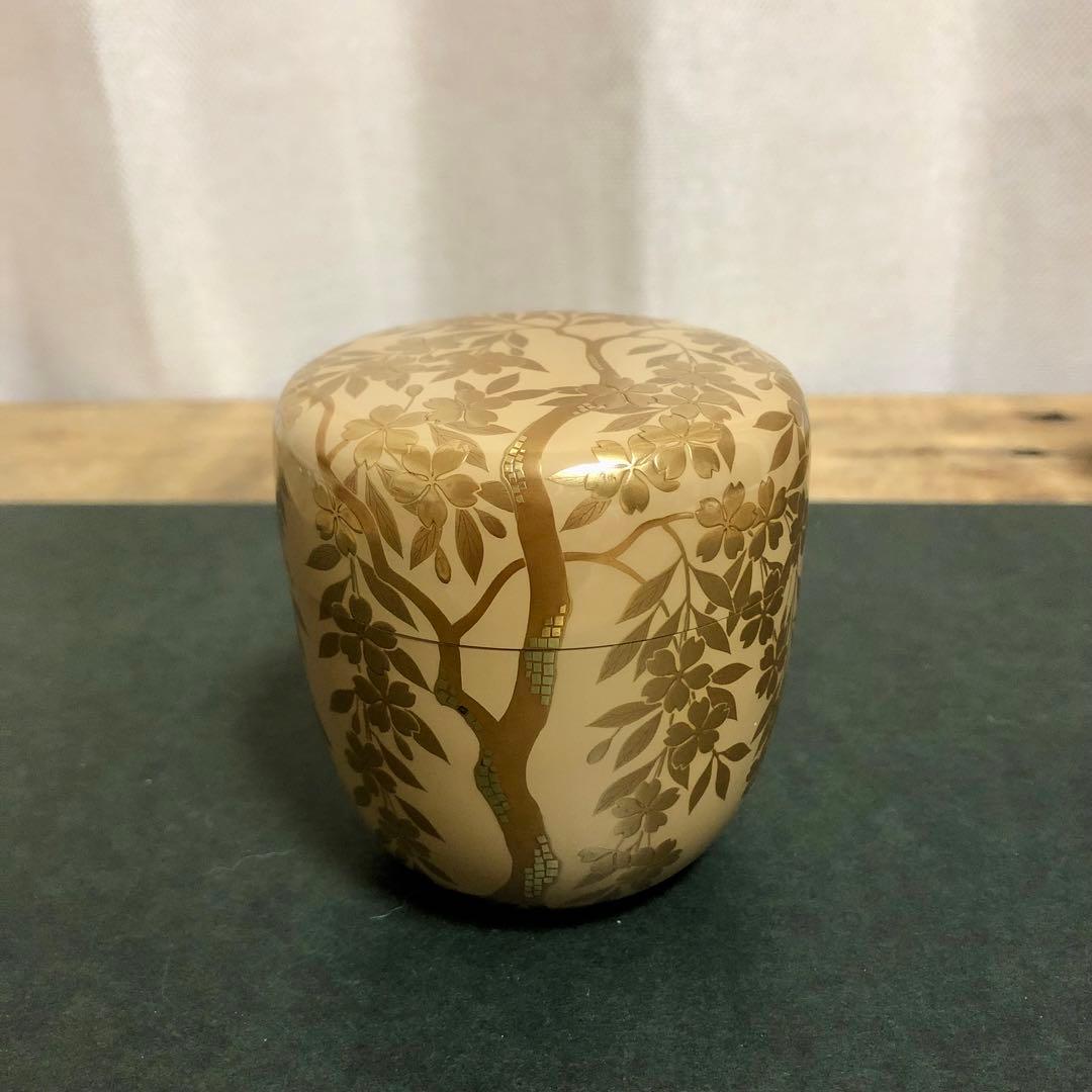 Sakura Lacquer Natsume by Wakashima Takao – Japanese Tea Caddy – Silver Ground – Japan