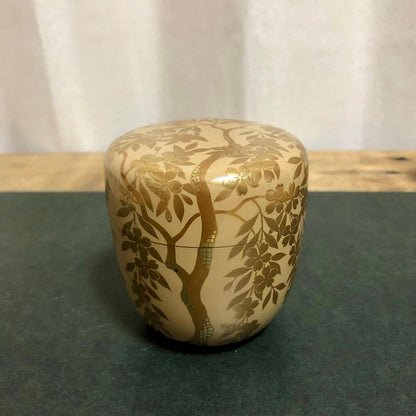 Sakura Lacquer Natsume by Wakashima Takao – Japanese Tea Caddy – Silver Ground – Japan