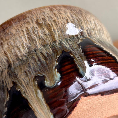 Aoyagi Suiho Takatori-yaki Gourd Kensui Akogi Kiln — Flowing Glaze Waste Water Vessel w/ Tomobako
