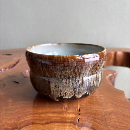 Aoyagi Suiho Takatori-yaki Gourd Kensui Akogi Kiln — Flowing Glaze Waste Water Vessel w/ Tomobako