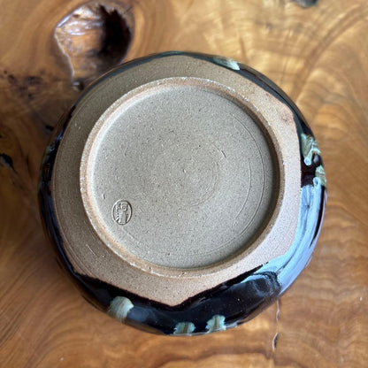 Aoyagi Suiho Takatori-yaki Gourd Kensui Akogi Kiln — Flowing Glaze Waste Water Vessel w/ Tomobako