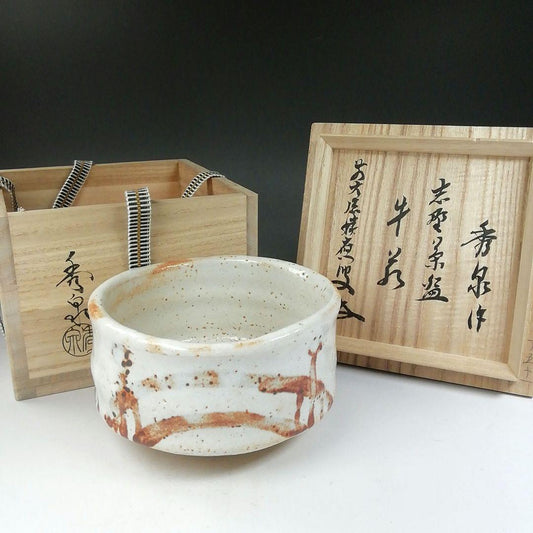 Shino Ware Tea Bowl by Shusen - Matcha Chawan with Daitokuji Temple Inscription Box
