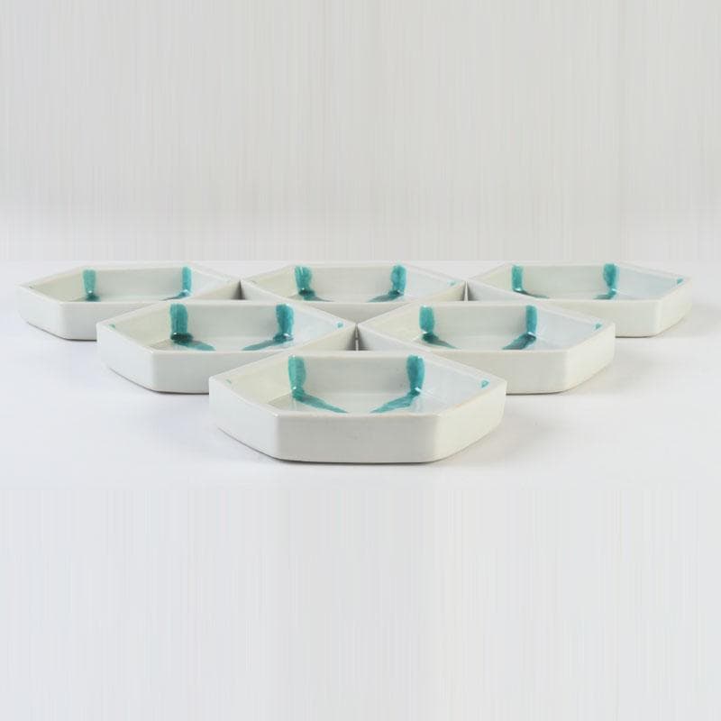 Kaiseki Hexagonal Plates Set of 6 by Takita Koichi | Kumon Kiln Turquoise Overglaze
