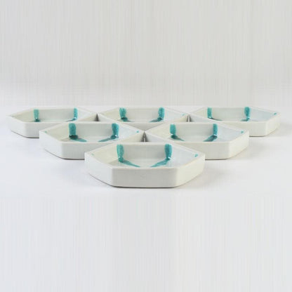 Kaiseki Hexagonal Plates Set of 6 by Takita Koichi | Kumon Kiln Turquoise Overglaze