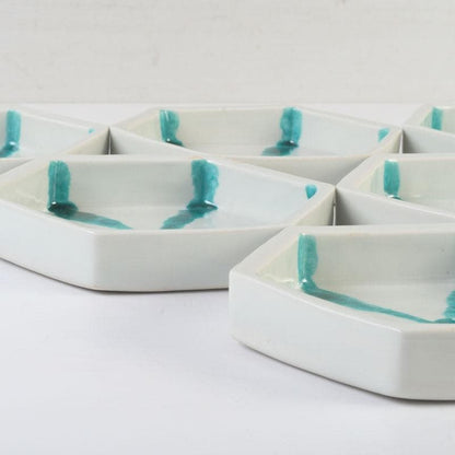 Kaiseki Hexagonal Plates Set of 6 by Takita Koichi | Kumon Kiln Turquoise Overglaze