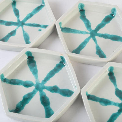 Kaiseki Hexagonal Plates Set of 6 by Takita Koichi | Kumon Kiln Turquoise Overglaze