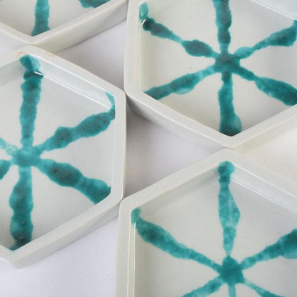 Kaiseki Hexagonal Plates Set of 6 by Takita Koichi | Kumon Kiln Turquoise Overglaze
