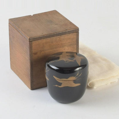 Black Lacquer Natsume Cranes Maki-e — Gengensai Authenticated Box